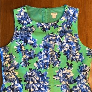 J Crew green with blue flowers sleeveless dress
